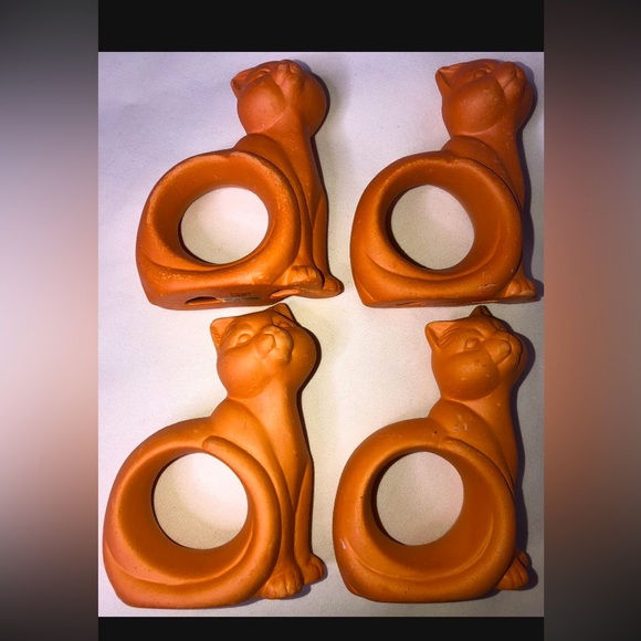 Vintage Terra Cotta Cat Napkin Ring Holders - Picture 7 of 7